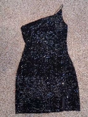 Midnight Doll Black Sequin One-Shoulder Party Dress